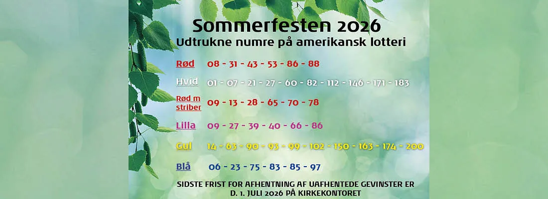 Udtrukne numre på amerikansk lotteri ved Brønshøj Kirkes Sommerfest 2026